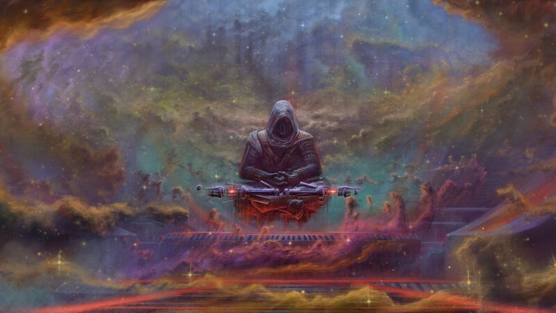 Hooded Figure Meditating — Purple