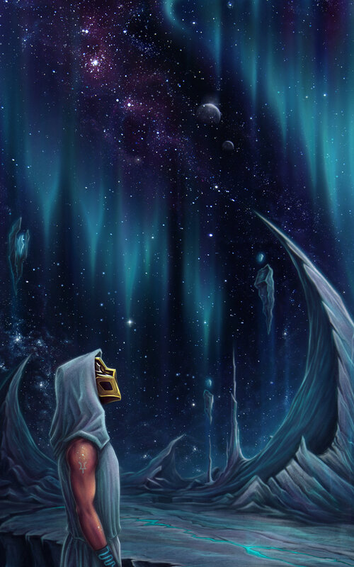 Hooded Figure on Alien Planet — Blue