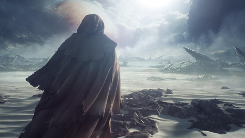Hooded Figure on Alien Planet — Gray