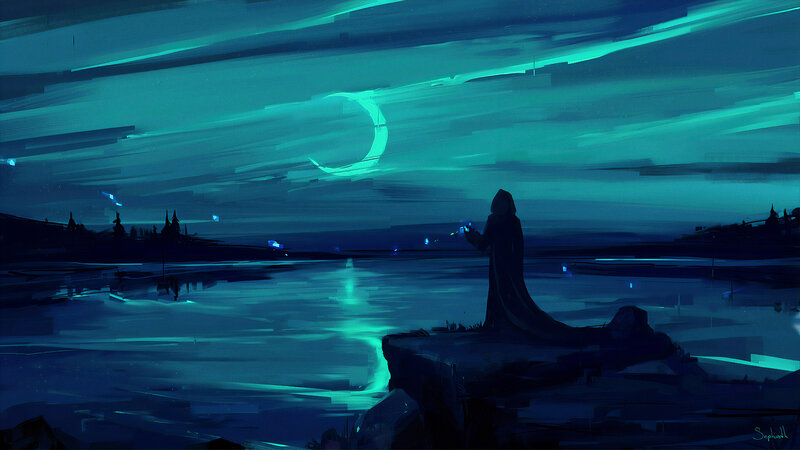 Hooded Figure on Cliff