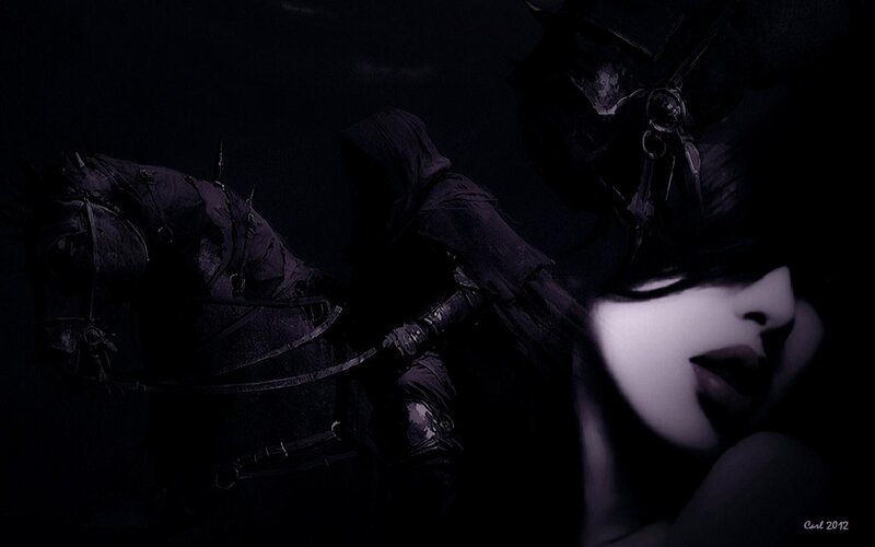 Hooded Figure on Horse — Black, Dramatic