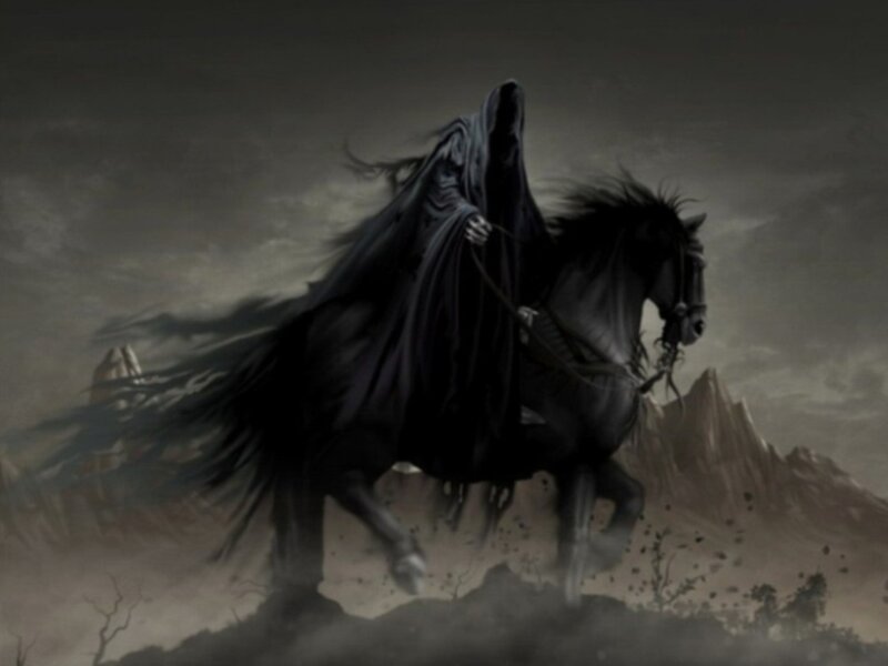 Hooded Figure on Horse — Black