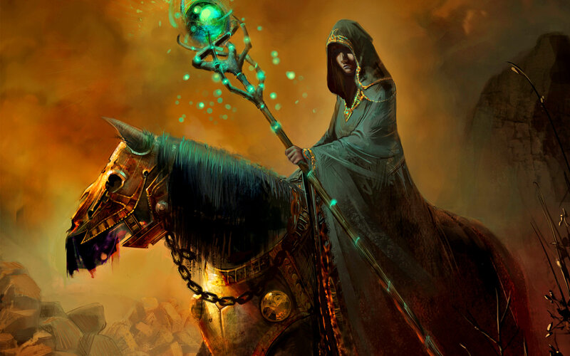 Hooded Figure on Horse — Orange