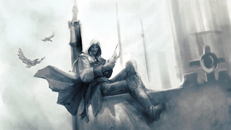 Hooded Figure on Ledge