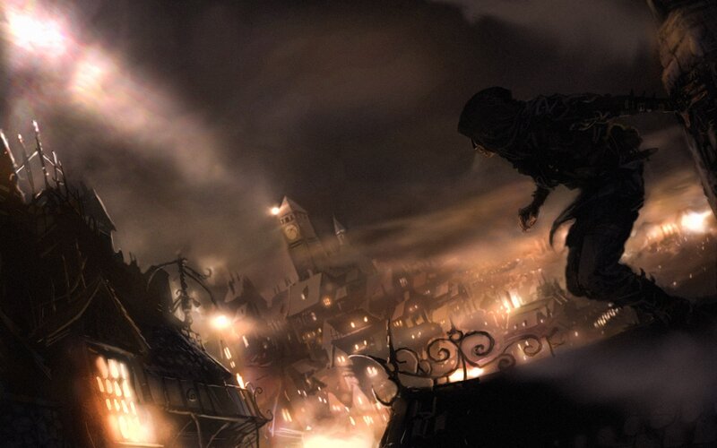Hooded Figure on Rooftop — Black