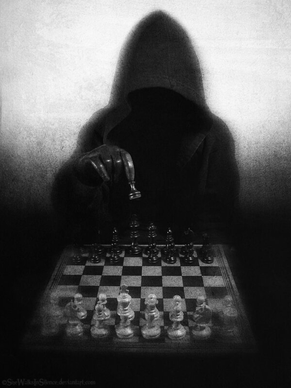 Hooded Figure Playing Chess — Black
