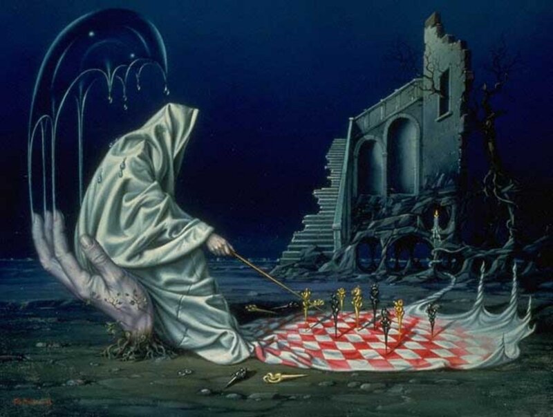 Hooded Figure Playing Chess