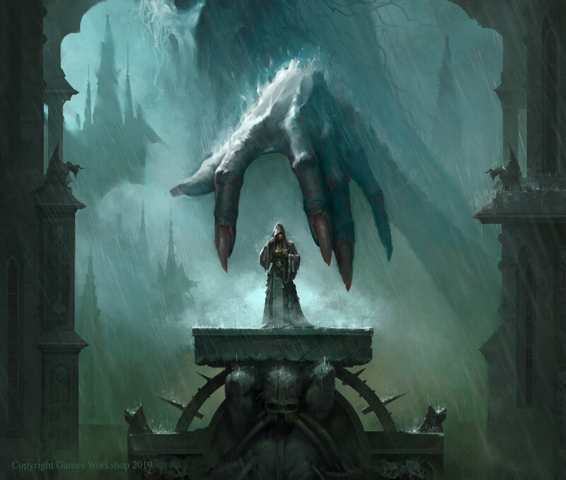 Hooded Figure under Giant Hand