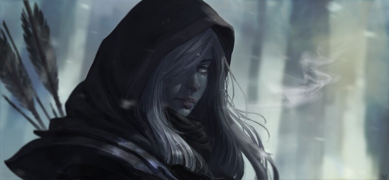Hooded Figure with Arrows — Gray