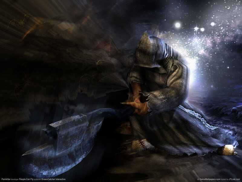 hooded figure with axe