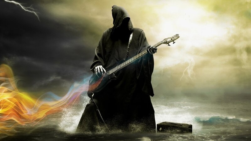 Hooded Figure with Bass Guitar