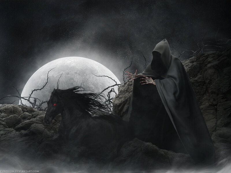 Hooded Figure with Black Horse