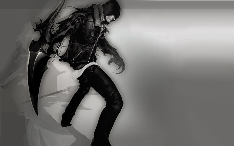 hooded figure with blade
