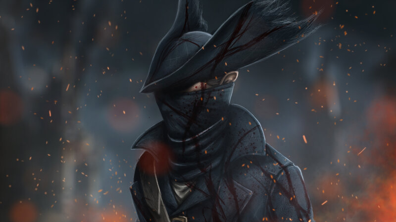 Hooded Figure with Blood — Black, Dramatic