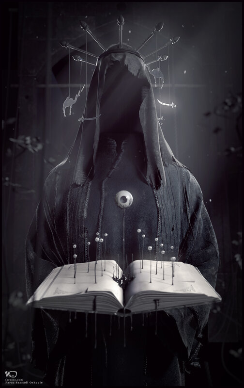 Hooded Figure with Book — Black