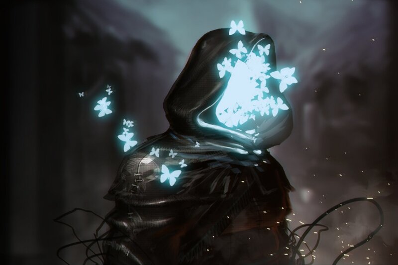 Hooded Figure with Butterflies