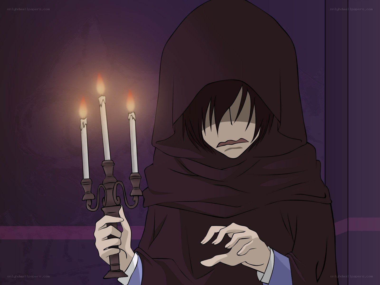 hooded figure with candlestick