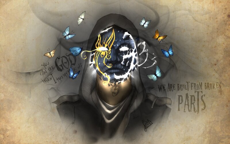 Hooded Figure with Cracked Mask