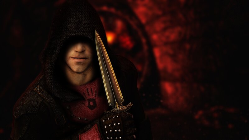 Hooded Figure with Dagger — Black, Dark, Dramatic, Night