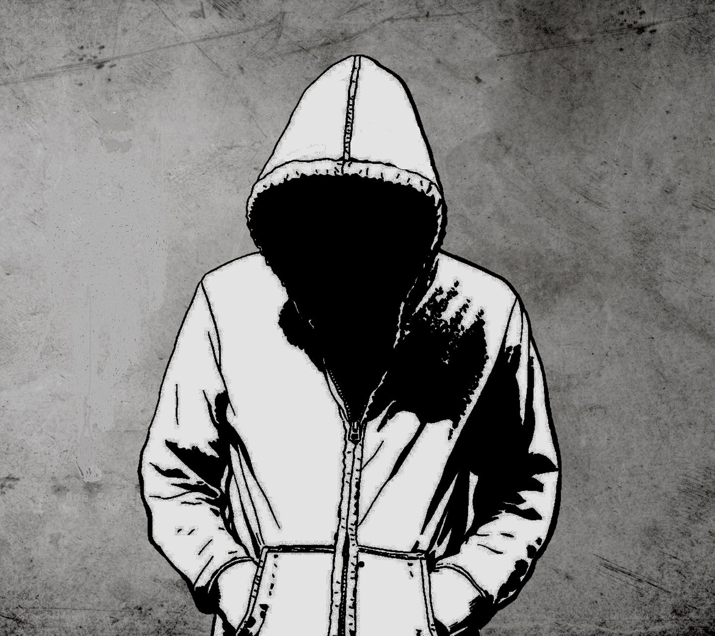 hooded figure with dark face