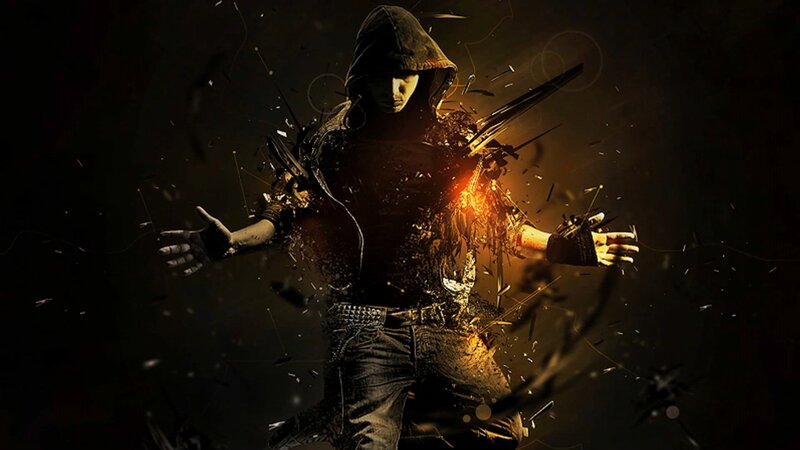 hooded figure with energy explosion