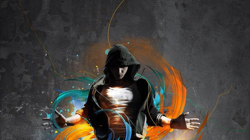 hooded figure with energy swirls