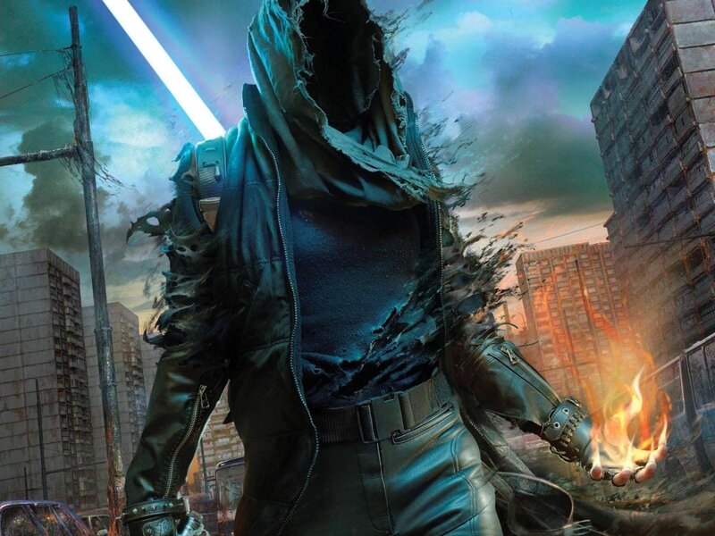 Hooded Figure with Fire — Blue, Dramatic, Sunset
