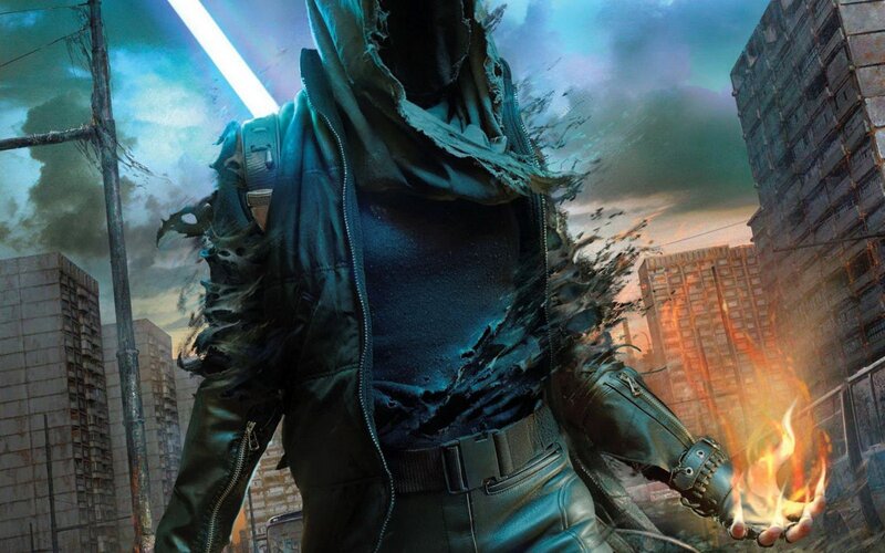 Hooded Figure with Fire — Blue, Dramatic