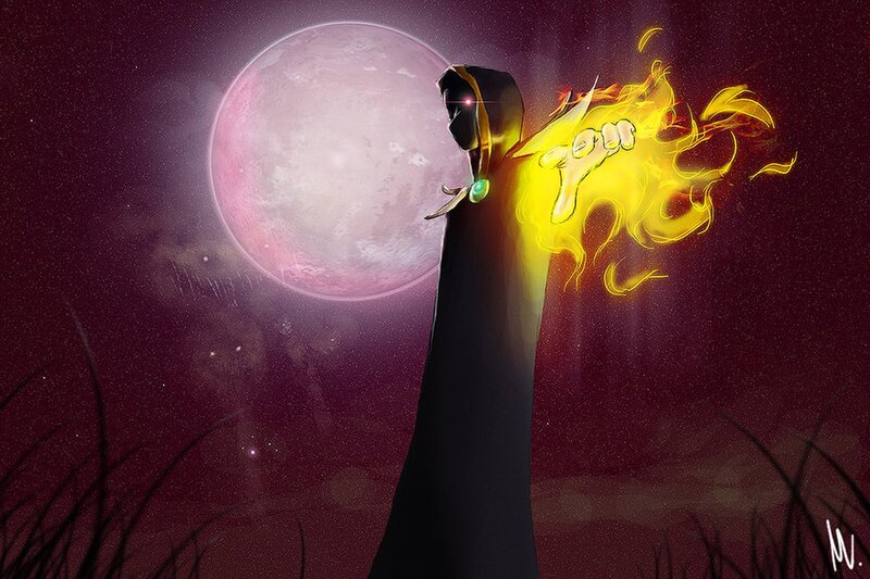 Hooded Figure with Fire — Purple