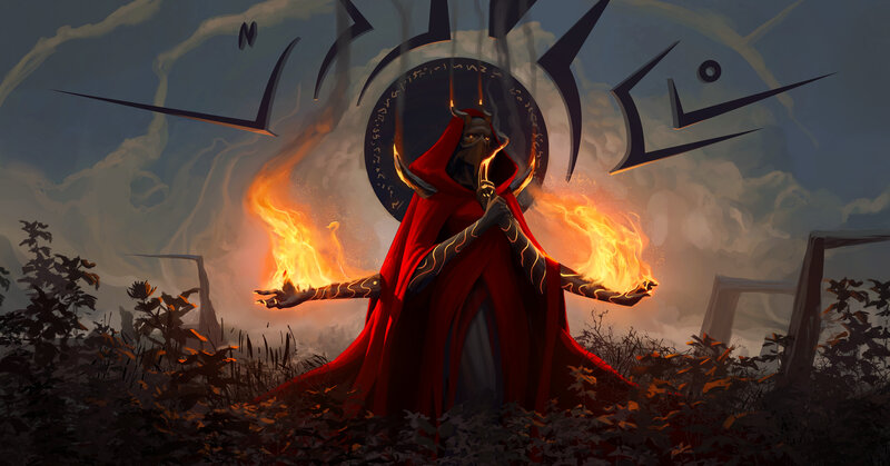 Hooded Figure with Fire — Red
