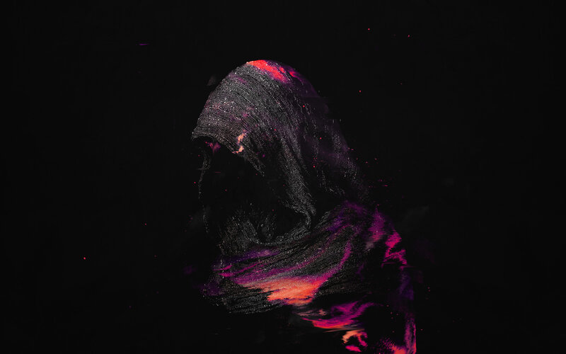 Hooded Figure with Glowing Colors — Black