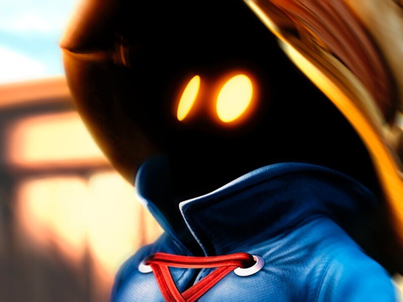 hooded figure with glowing eyes
