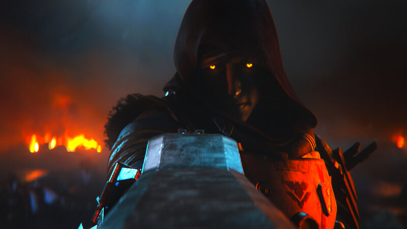 Hooded Figure with Glowing Eyes — Black, Dark, Dramatic