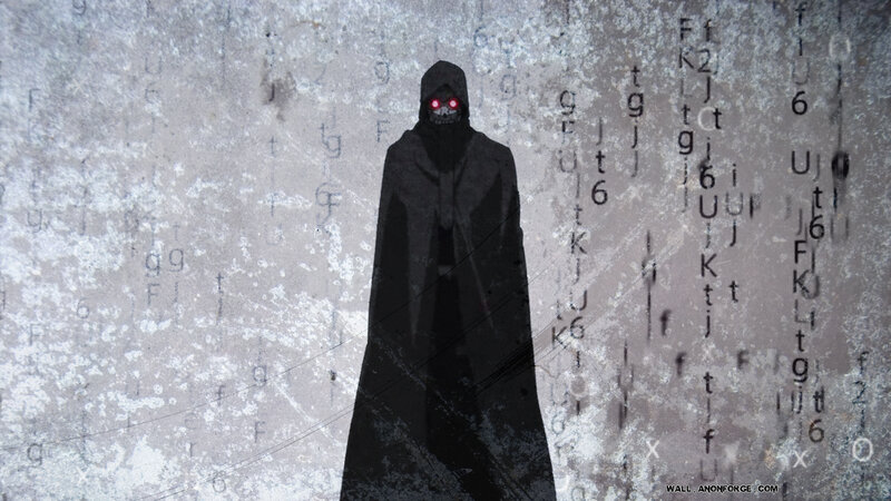 Hooded Figure with Glowing Eyes — Black, Dramatic, Anime