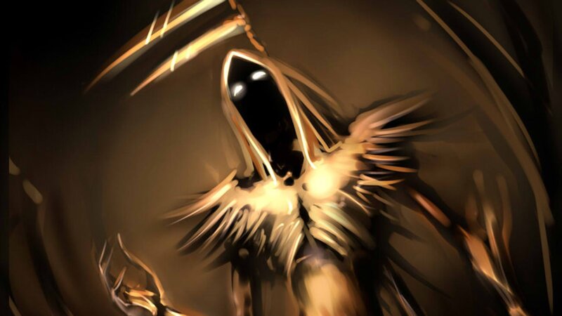 Hooded Figure with Glowing Eyes — Black, Dramatic, Digital Art