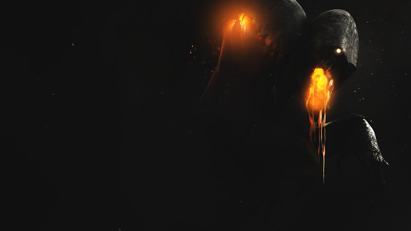 Hooded Figure with Glowing Eyes — Black, Dramatic, Night