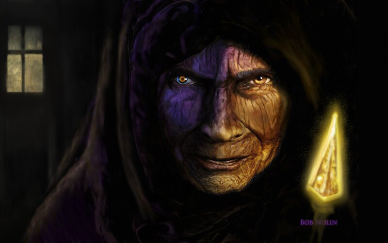 Hooded Figure with Glowing Eyes — Purple