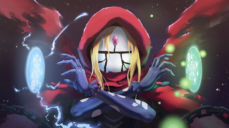 Hooded Figure with Glowing Eyes — Red, Dramatic, Night