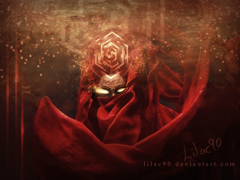 Hooded Figure with Glowing Eyes — Red