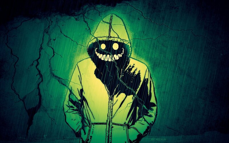 Hooded Figure with Glowing Face — Green