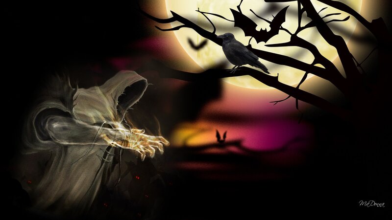Hooded Figure with Glowing Hand — Black, Dark