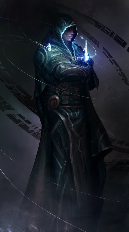 Hooded Figure with Glowing Hands — Black, Dramatic