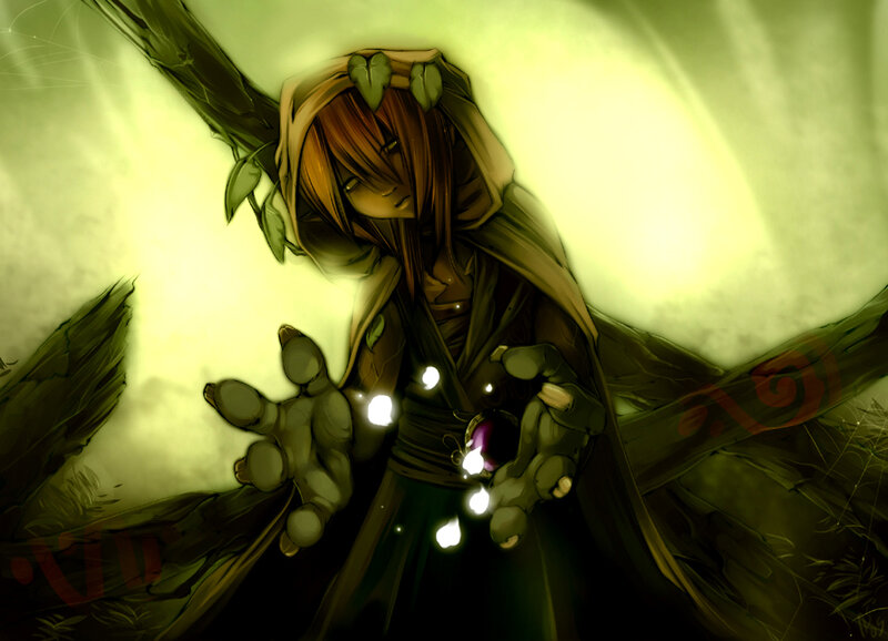 hooded figure with glowing hands
