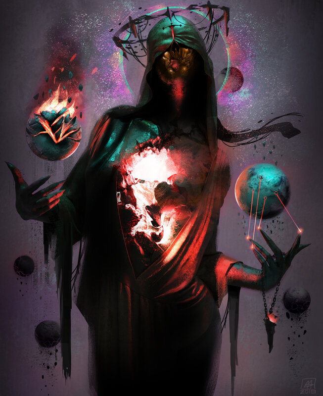 Hooded Figure with Glowing Heart