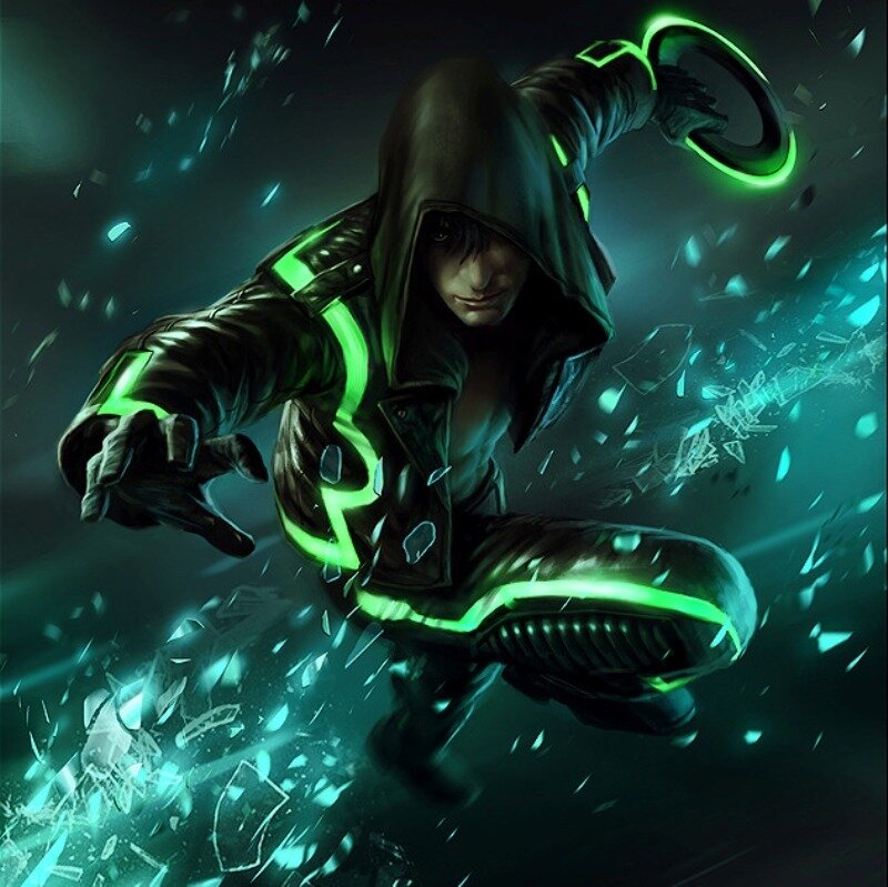 Hooded Figure with Glowing Lines