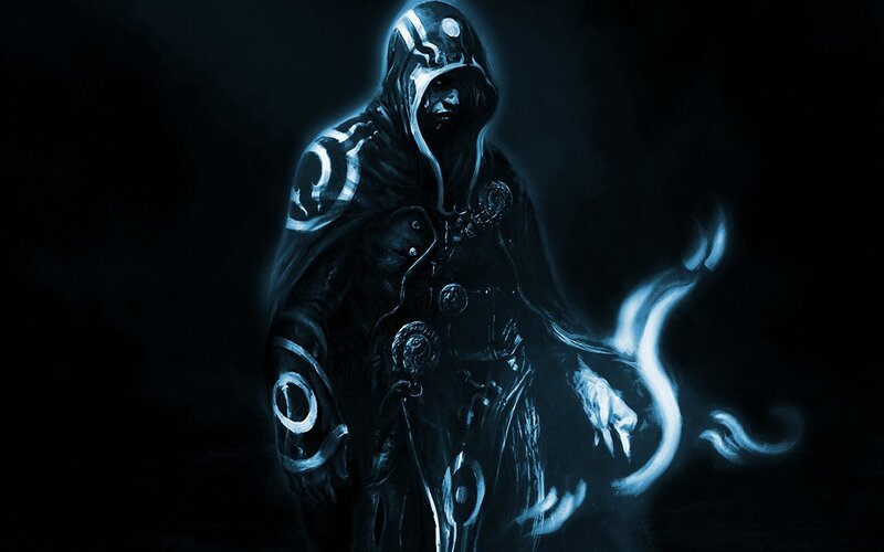 Hooded Figure with Glowing Runes