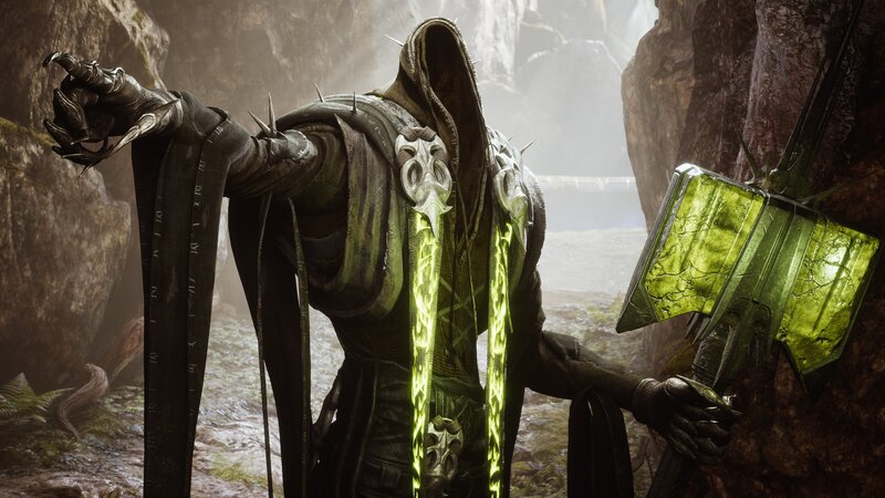 Hooded Figure with Glowing Weapons