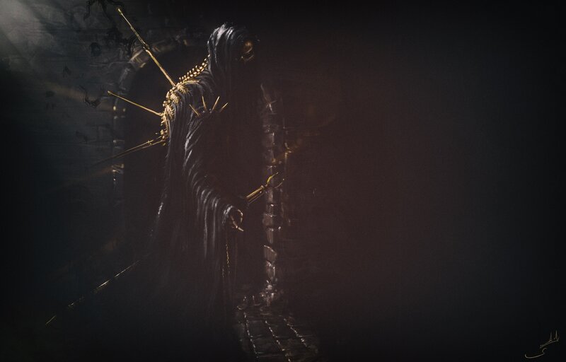 Hooded Figure with Golden Spikes — Black