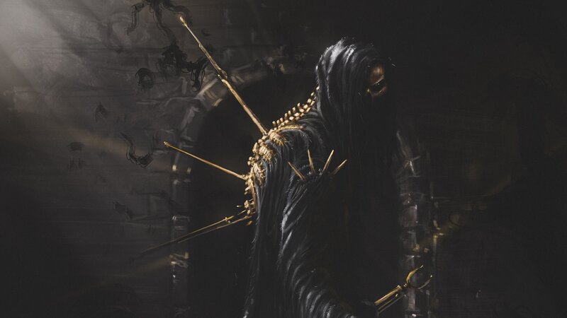 Hooded Figure with Golden Spikes
