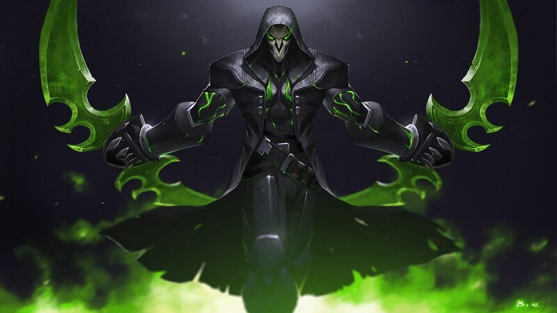 Hooded Figure with Green Blades